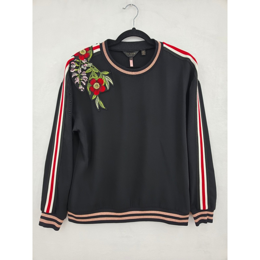 Ted Baker London Maddeyy Black Floral Embroidered Shirt Size 3 = US 8